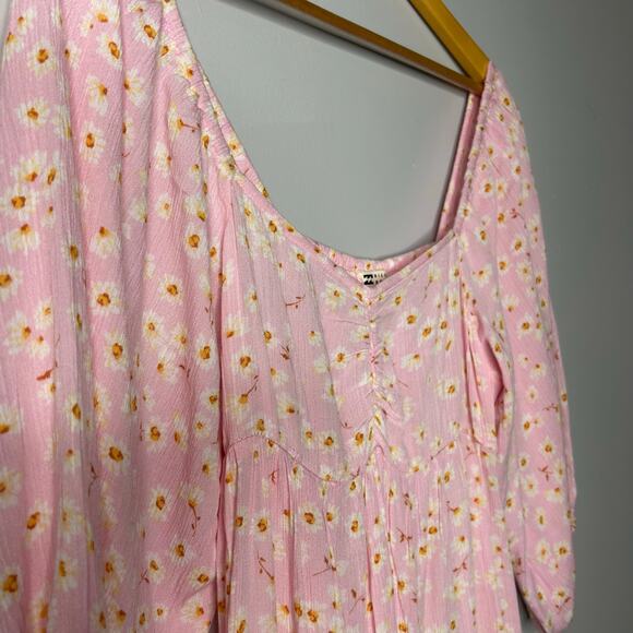 Billabong Floral Milkmaid Maxi Dress Women’s Medium Puff Sleeves Romantic Pink - Picture 6 of 10